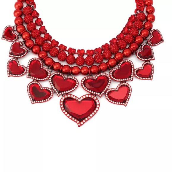 ❤️🔹️Betsey Johnson🔹️ Love Spell Red Heart Statement layered Bib 16" Necklace - Picture 4 of 4